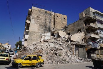 Cena de destruição em Alepo, na Síria. Alguns Estados-membros criticaram a decisão de incluir os custos para o Mecanismo Internacional, Imparcial e Independente para a Síria no orçamento regular