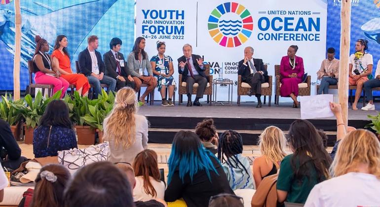UN Secretary-General Antonio Guterres speaks at the UN Ocean Conference’s Youth and Innovation Forum in Lisbon, Portugal.