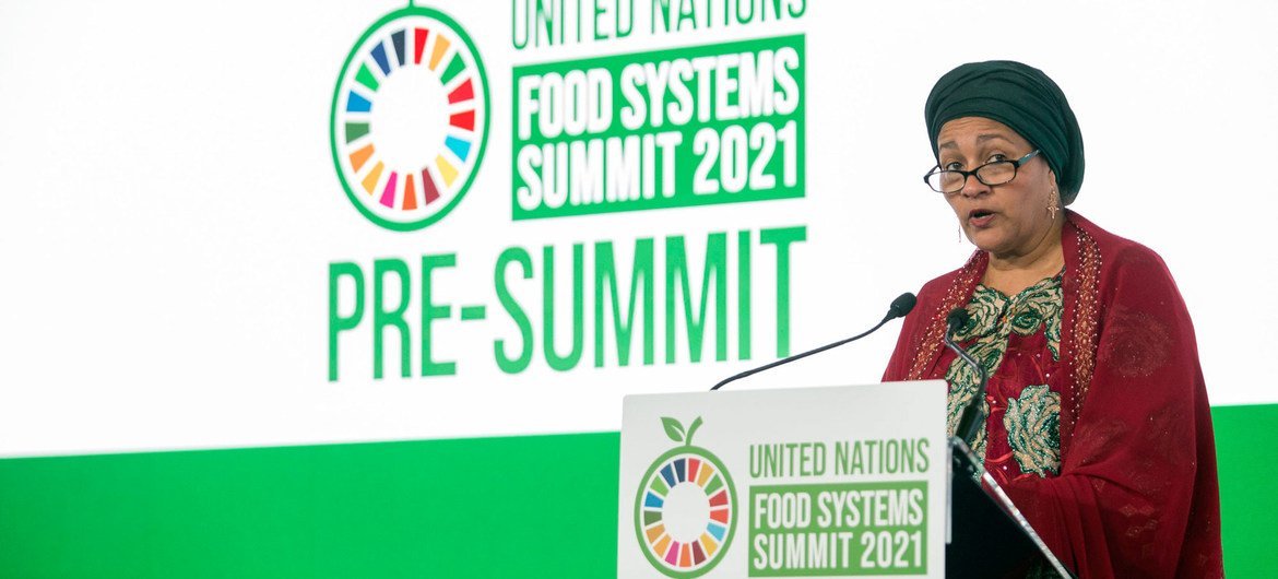 Amina Mohammed, vice-chefe da ONU, fala na Pré-Cúpula da Conferência da ONU sobre Sistemas Alimentares