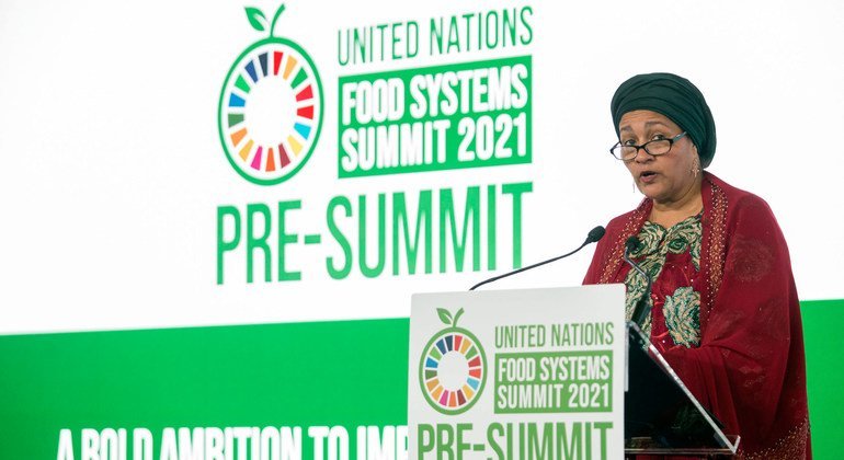 Amina Mohammed, vice-chefe da ONU, fala na Pré-Cúpula da Conferência da ONU sobre Sistemas Alimentares