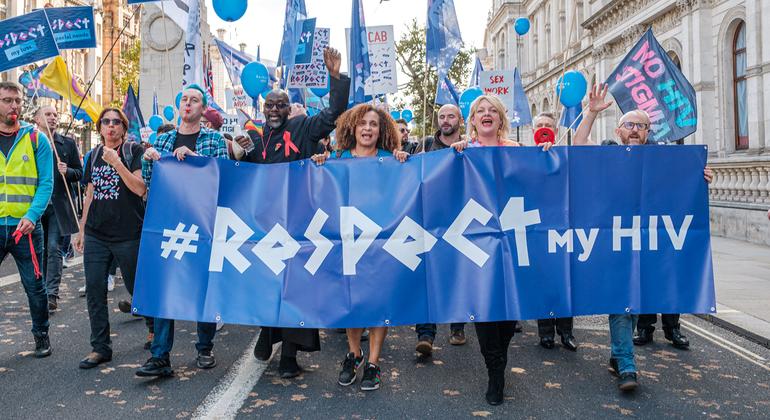 Manifestación "Respect my HIV" (Respata my VIH) en Londres, noviembre de 2021.