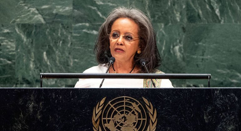 2019年9月26日，埃塞俄比亚女总统萨赫勒-沃克·祖德在联大一般性辩论上发言。
