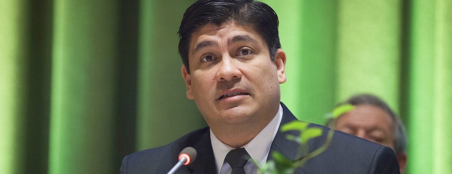 Carlos Alvarado Quesada, presidente de Costa Rica, participa en un evento de la sede de las Naciones Unidas en Nueva York.