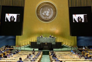 叙利亚副总理穆阿利姆（Walid Al-Moualem）在联合国大会第七十五届会议的一般性辩论中通过视频发言。
