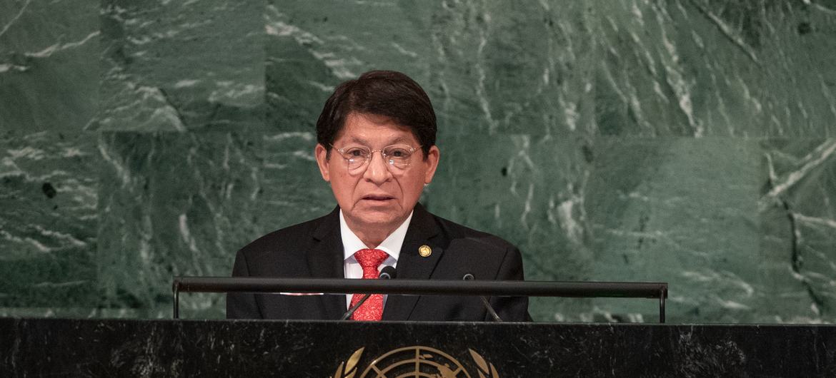 El ministro de Asuntos Exteriores de Nicaragua, Denis Ronaldo Moncada Colindres, interviene en el debate general de la septuagésima séptima sesión de la Asamblea General.