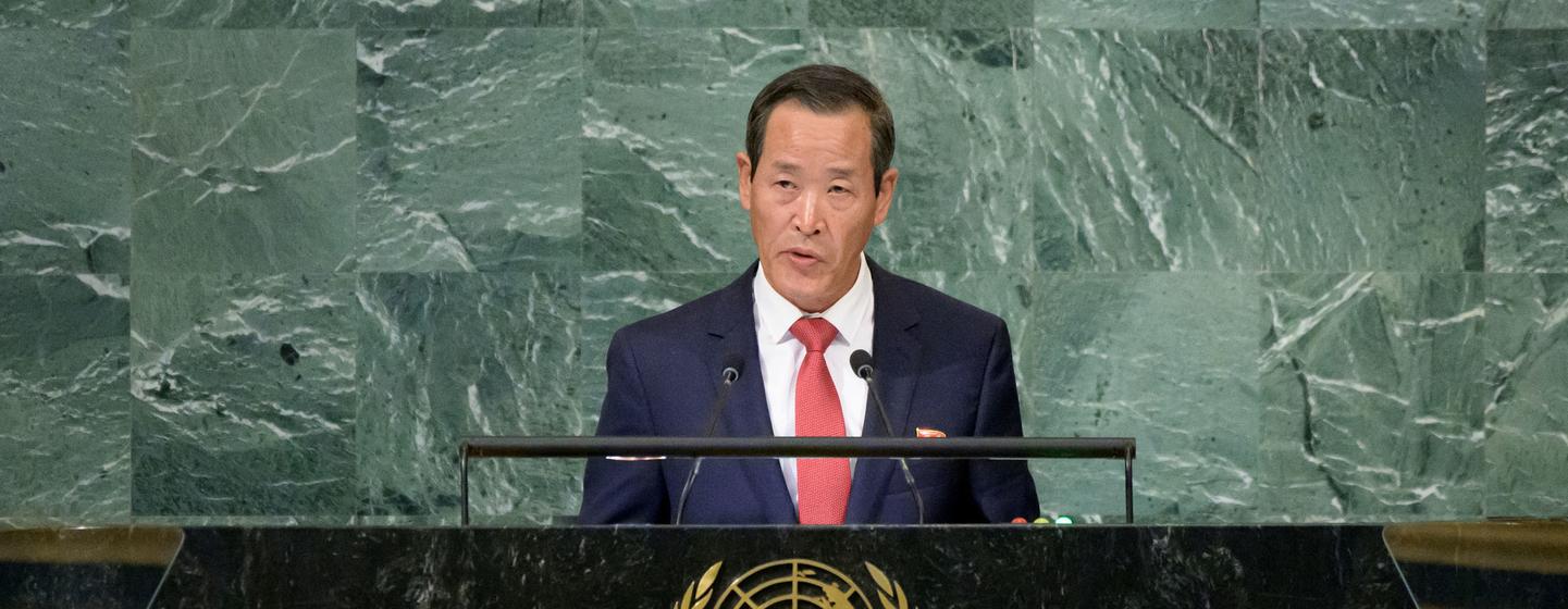  朝鲜常驻联合国代表金星在一般性辩论上发言。
