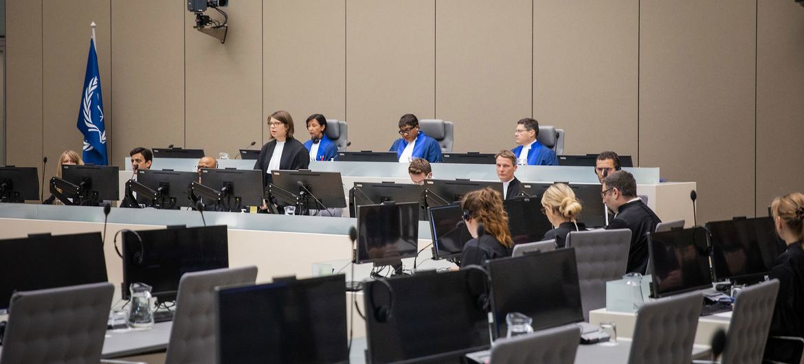 The Judges of Trial Chamber VI at the opening of the Mahamat Said Abdel Kani trial case at the International Criminal Court in The Hague (Netherlands).