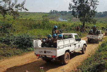 Des Casques bleus de la Mission des Nations Unies en République démocratique du Congo (MONUSCO) patrouillent sur le territoire d'Irumu, dans l'Ituri (photo d'archives).
