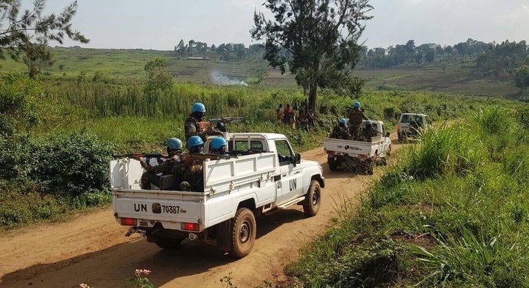 Des Casques bleus de la Mission des Nations Unies en République démocratique du Congo (MONUSCO) patrouillent sur le territoire d'Irumu, dans l'Ituri (photo d'archives).