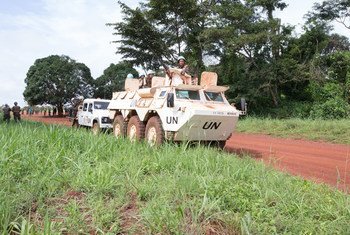 Cascos azules de la Misión Integral de Estabilización de la ONU en la República Centroaficana.