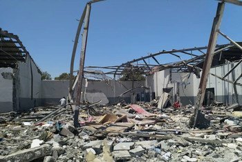 The aftermath of the devastating airstrike on the Tajoura Detention Centre, in the suburbs of the Libyan capital, Tripoli, on 2 July.