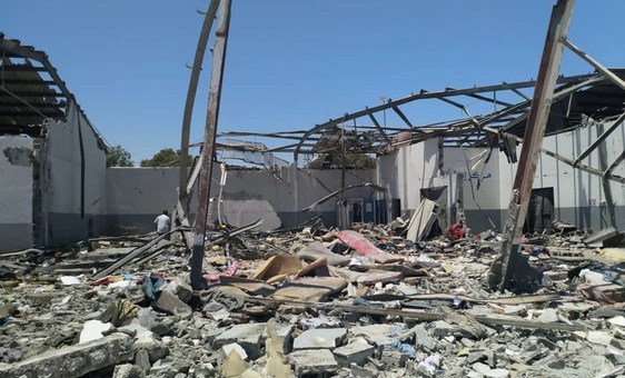 The aftermath of the devastating airstrike on the Tajoura Detention Centre, in the suburbs of the Libyan capital, Tripoli, on 2 July.