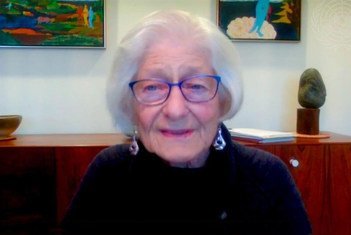 Holocaust Survivor Irene Butter addresses the virtual memorial ceremony and discussion marking the International Day of Commemoration in memory of the victims of the Holocaust.