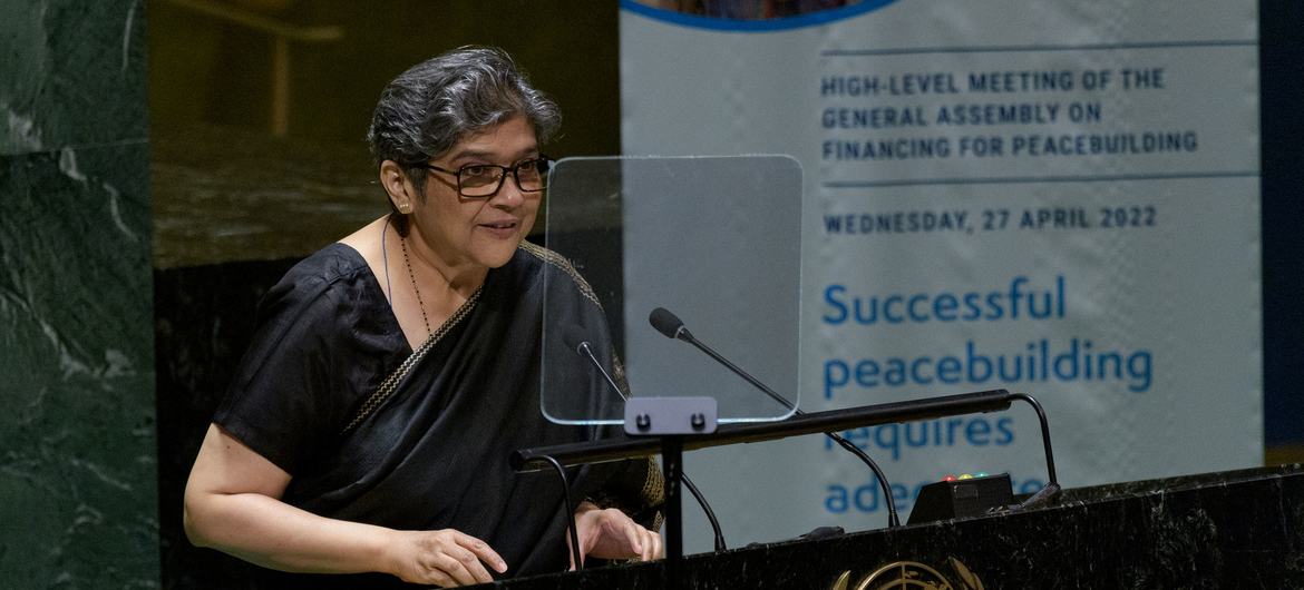 Ambassador Rabab Fatima of Bangladesh addresses the General Assembly high-level meeting on Peacebuilding Financing.