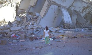 A destroyed building in Gaza City following a series of Israeli air attacks on the controlled Gaza Strip.