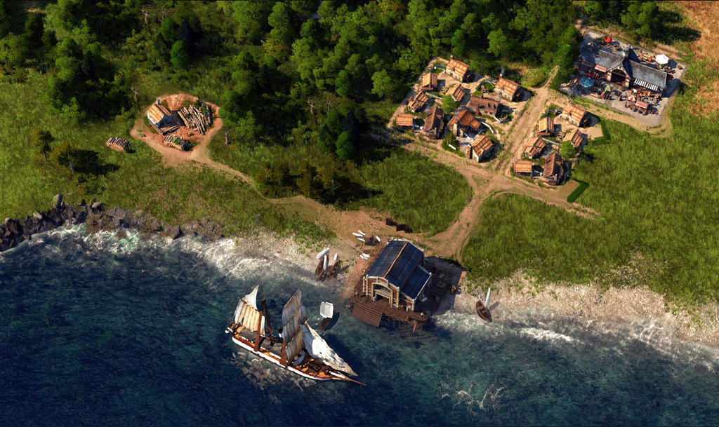Asentamiento en el juego para PC Anno 1800 apoyando la campaña Play4Forest de la ONU.