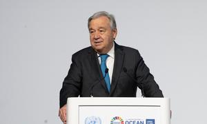 Guterres faz discurso na abertura da Conferência dos Oceanos da ONU, em Lisboa. 