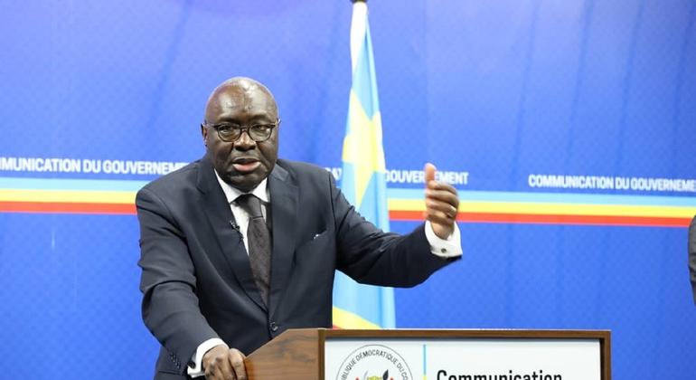 Kassim Diagne  Deputy Special Representative for Protection and Operations in the United Nations Stabilization Mission in the Democratic Republic of the Congo (MONUSCO) speaking at a joint presser with Government spokesperson Patrick Muyaya