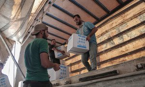 Aid provided by the United Nations is delivered to Syria from Turkey across the Bab El Hawa border crossing  in June 2020.