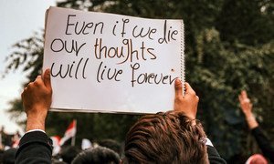 Protesters in Liberation Square, Baghdad, the capital of Iraq.