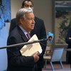  من الأرشيف: الأمين العام للأمم المتحدة، أنطونيو غوتيريش، متحدثا للصحفيين عن الوضع في أفغانستان عقب جلسة لمجلس الأمن.  