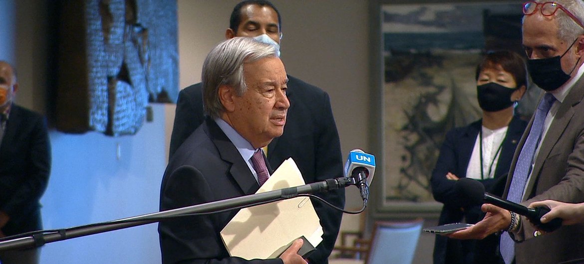 El Secretario General António Guterres habla con la prensa. (Foto de archivo)