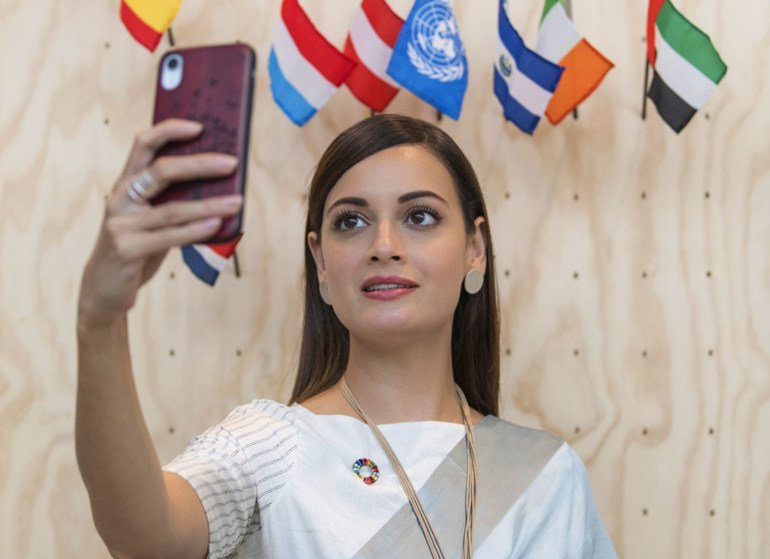 Dia Mirza, Ambassadrice de bonne volonté de l'ONU, a visité la zone des médias sociaux au siège de l'ONU pendant la 74ème session de l'Assemblée générale de l'ONU.