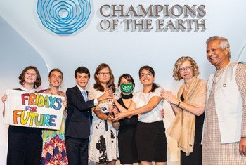 Los jóvenes de "Fridays for Future" reciben el premio Campeones a la Tierra el 26 de Septiembre en Nueva York.