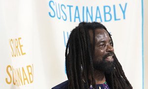 Ghanaian singer and UN Environment Programme Goodwill Ambassador Rocky Dawuni at UN Headquarters.