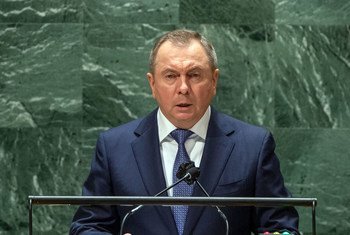 Министр иностранных дел Беларуси Владимир Макей выступает перед делегатами 76-й сессии Генеральной Ассамблеи ООН