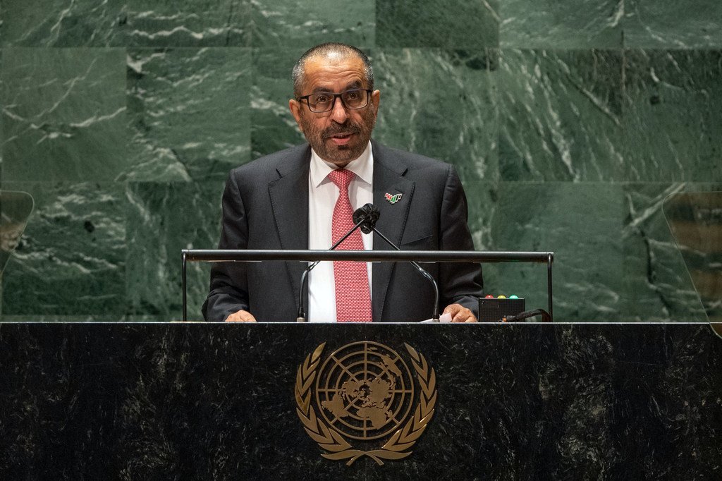 السيد خليفة شاهين المرر، وزير دولة في الإمارات العربية المتحدة، يلقي كلمة بلاده في المناقشة العامة للدورة الـ 76 للجمعية العامة للأمم المتحدة.