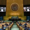 وزير خارجية سلطنة عمان، السيد بدر بن حمد البوسعيدي يقدم كلمة مسجلة مسبقا في مداولات الدورة الـ 76 للجمعية العامة المنعقدة في مقر الأمم المتحدة في نيويورك.