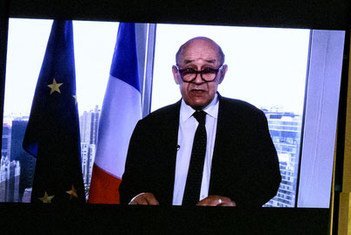 Foreign Minister Jean-Yves Le Drian of France addresses the general debate of the UN General Assembly’s 76th session.