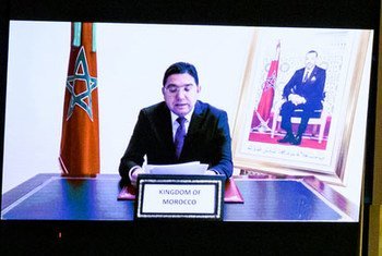 وزير الخارجية المغربي، السيد ناصر بوريطة خلال تقديم كلمة المغرب في مداولات الدورة الـ 76 للجمعية العامة للأمم المتحدة.
