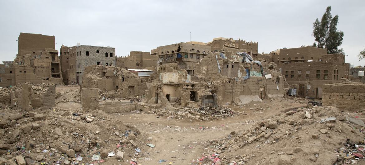 也门萨阿达古镇的废墟。