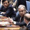 联合国秘书长安东尼奥·古特雷斯出席安理会关于叙利亚问题的紧急会议。