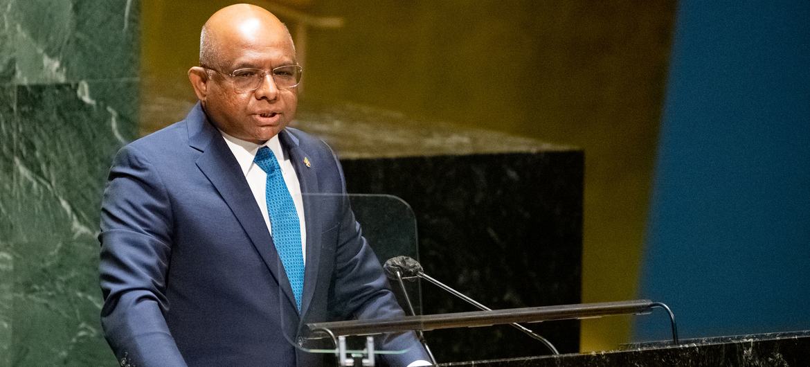 Assembly President Abdulla Shahid addresses members of the General Assembly Emergency Special Session on Ukraine.