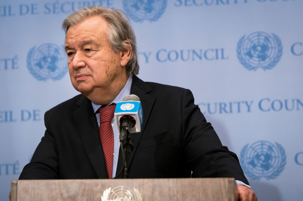 El Secretario General António Guterres habla ante la prensa sobre la guerra en Ucrania.
