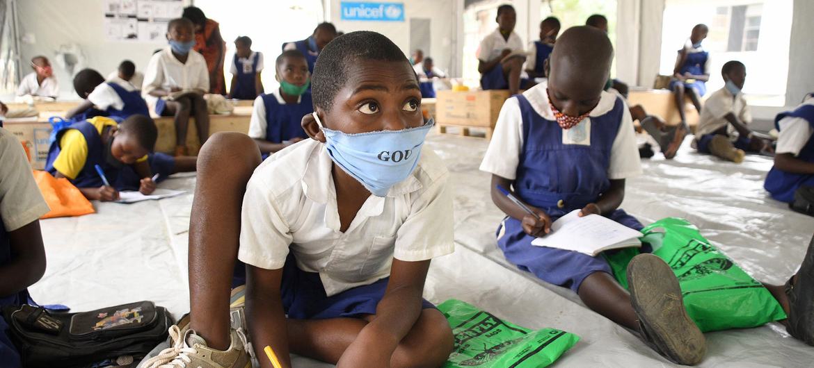 Pupils attend class at a pirmary school in Kasese District, Uganda.