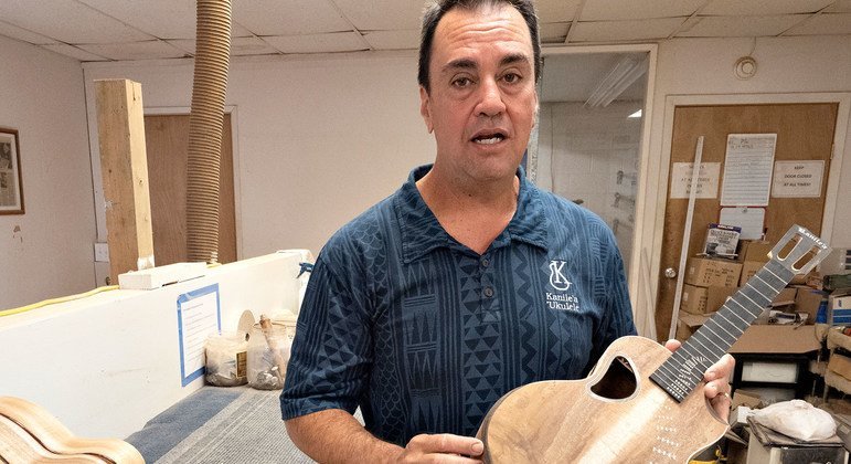 Joe Souza, a master craftsman of the Hawaiian ukulele, has been making the iconic Pacific island instrument for over 20 years.