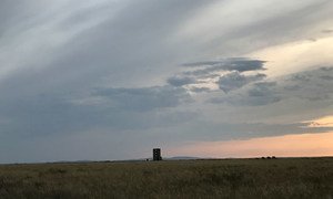 Vue du point zéro du site d'essai de Semipalatinsk à Kurchatov, au Kazakhstan. Semipalatinsk était autrefois le principal lieu d'essai d'armes nucléaires de l'Union soviétique.