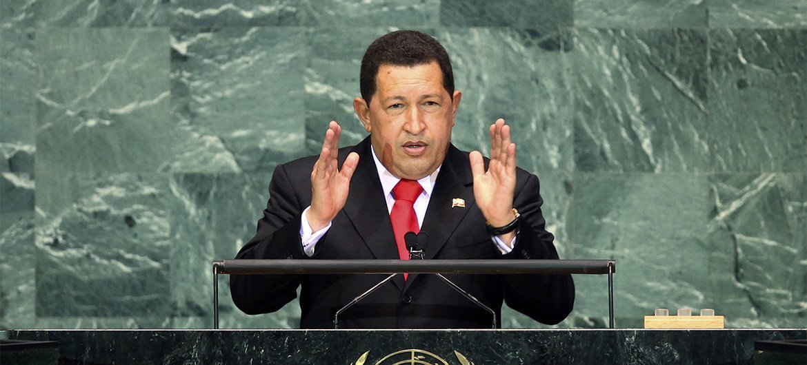 Уго Чавес, президент Венесуэлы, выступает на 64-й сессии ГА ООН.