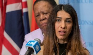 File photo from 2019 of Nadia Murad, Nobel Laureate and Goodwill Ambassador for the Dignity of Survivors of Human Trafficking of the United Nations Office on Drugs and Crime (UNODC).