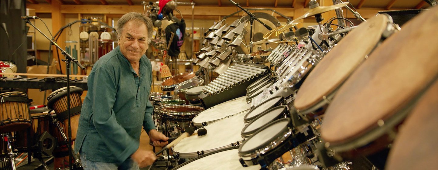 American percussionist Mickey Hart performing 'King Clavé'. 