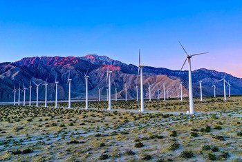 风力发电场发电，减少对煤炭能源的依赖。