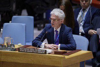 联合国负责人道事务的副秘书长洛科克在安理会有关叙利亚问题的情况通报会上发言。