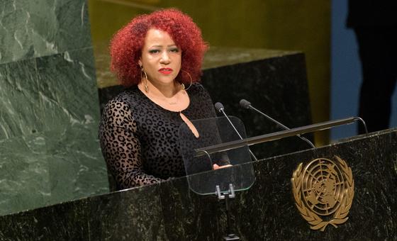 Nikole Hannah-Jones, Pulitzer Prize-winning reporter for The New York Times Magazine and creator of the 1619 Project, addresses the UN General Assembly commemorative meeting marking the International Day of Remembrance of the Victims of Slavery and the Transatlantic Slave Trade.