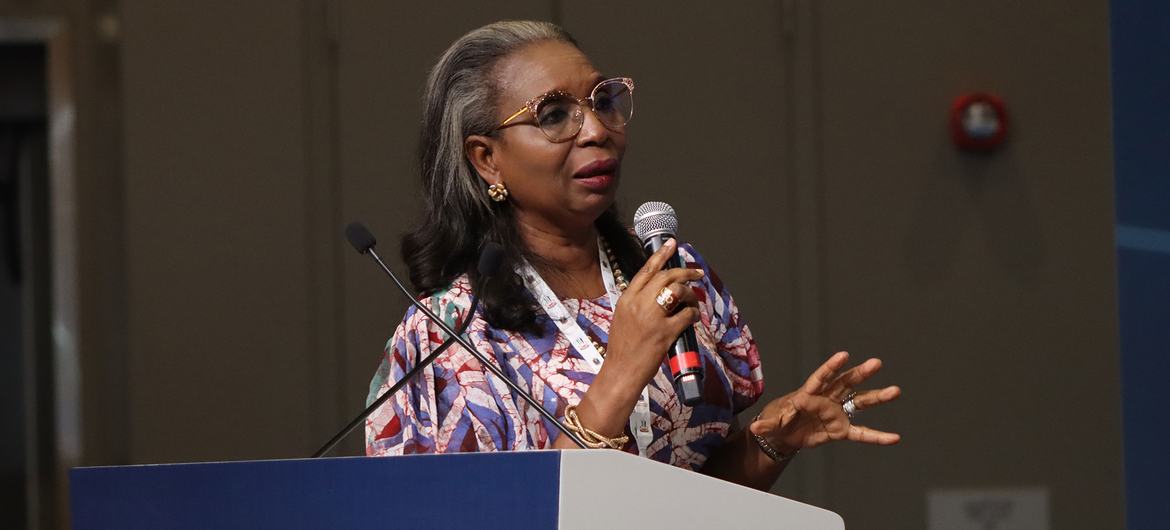 Ibukun Awosika, President of the International Women Entrepreneurial Challenge, speaks at the Discussion Panel on Uplifting Women Entrepreneurship at the World Entrepreneurs Investment Forum in Dubai.