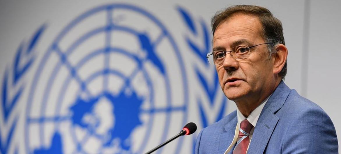 Manuel Barange, director de la División de Pesca y Acuicultura de la FAO, interviene en la Conferencia de la ONU sobre los Océanos, en Lisboa (Portugal).