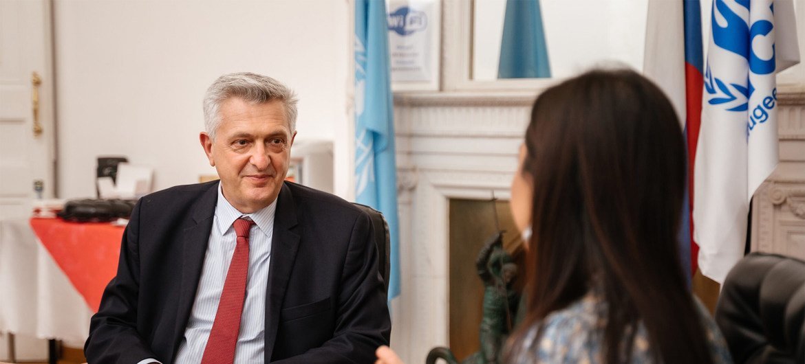 Верховный комиссар ООН по делам беженцев Филиппо Гранди и Посол доброй воли УВКБ ООН Манижа 